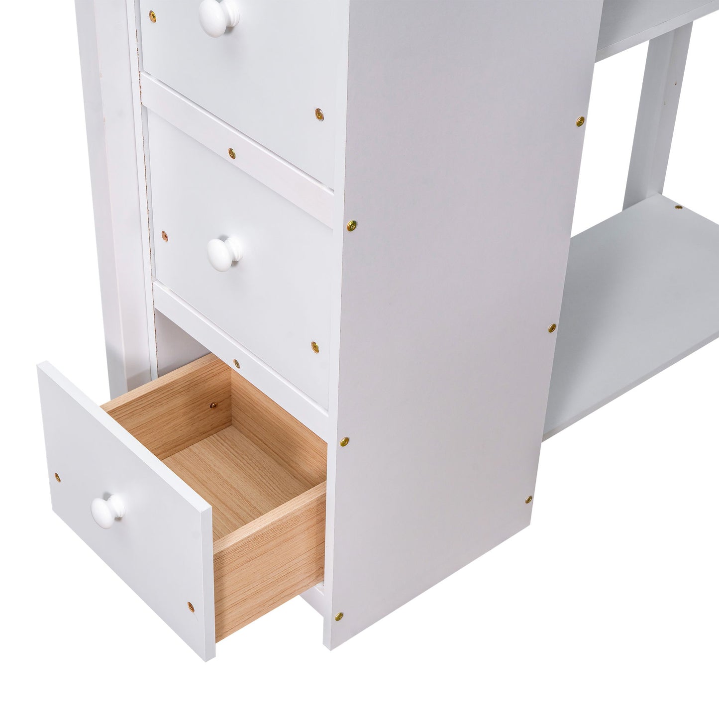 Twin Size Loft Bed With Storage Drawers, Desk And Stairs With Shelves - White
