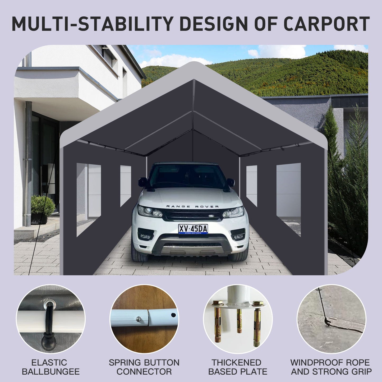 Carport, 10x20 Heavy Duty Portable Carport Garage Tent For Outdoor Storage Shelter - Gray