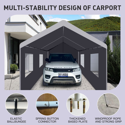 Carport, 10x20 Heavy Duty Portable Carport Garage Tent For Outdoor Storage Shelter - Gray