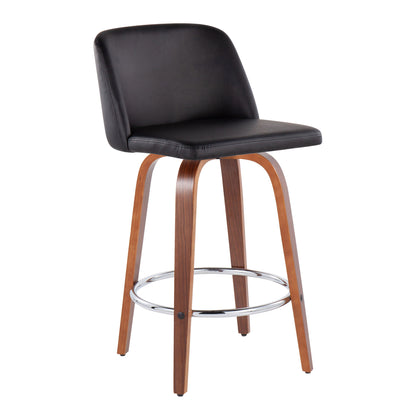 Toriano - Mid-Century Modern Fixed Height Counter Stool With Round Footrest (Set of 2) - Walnut / Black