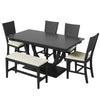 Topmax - 6 Piece Wood Half Round Dining Table Set Kitchen Table Set With Long Bench And 4 Dining Chairs, Modern Style - Gray