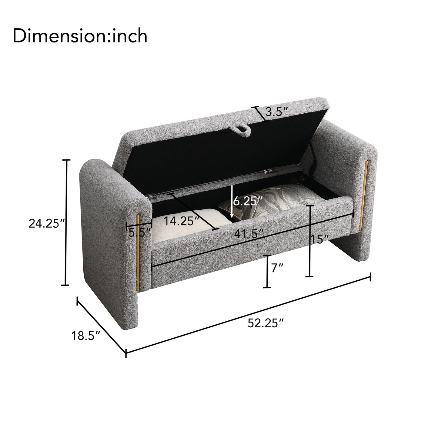 Modern Teddy Bed End Bench With Arms And Storage, Upholstered Large Foot Rest Stool, Comfy Window Vanity Bench For Living Room, Dorm, Coffee Table, Teddy - Gray