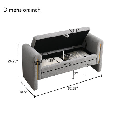 Modern Teddy Bed End Bench With Arms And Storage, Upholstered Large Foot Rest Stool, Comfy Window Vanity Bench For Living Room, Dorm, Coffee Table, Teddy - Gray