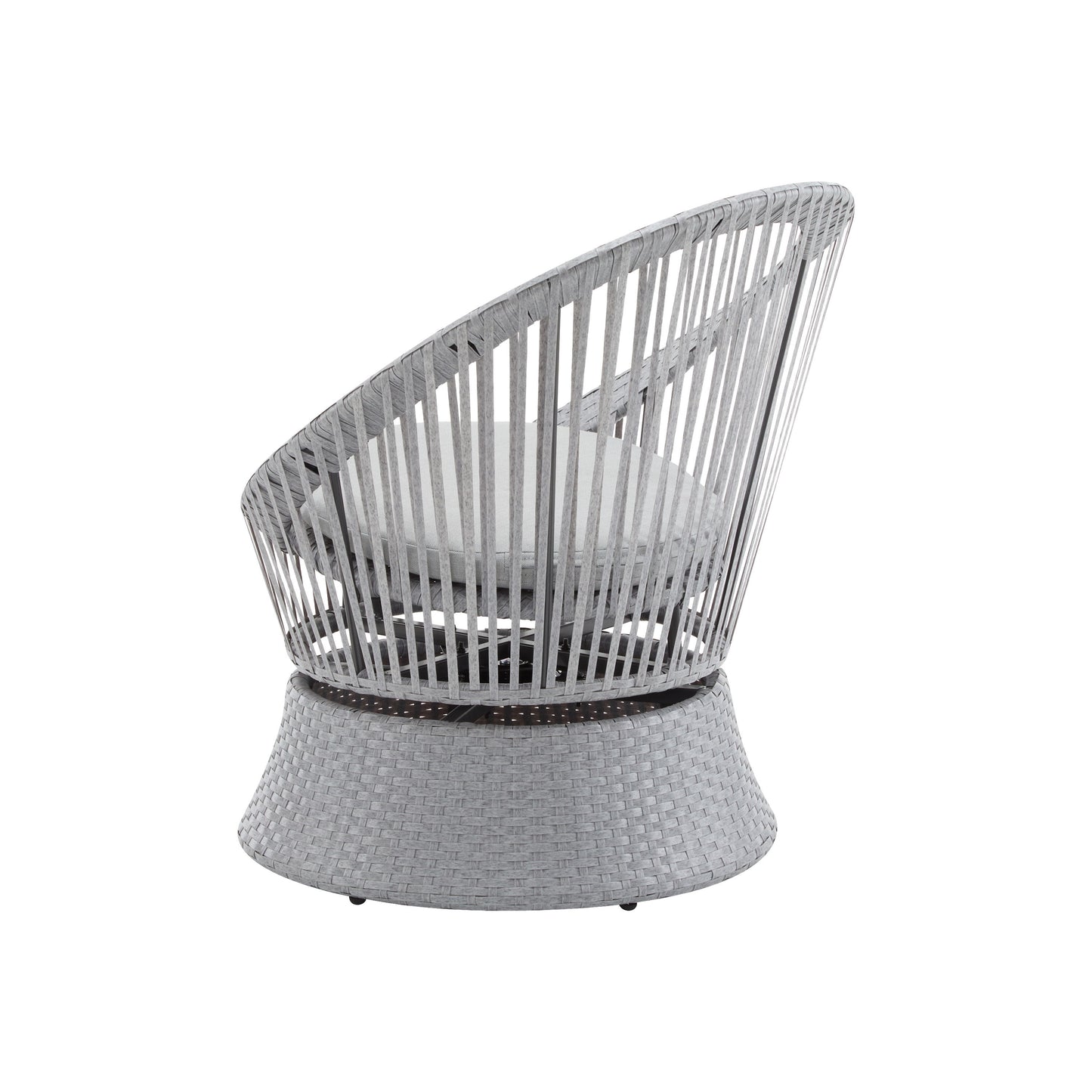 Modern Silver Swivel Wicker Lounge Chair With Xianrattan And Iron Frame, Stylish Round Design - Silver Gray