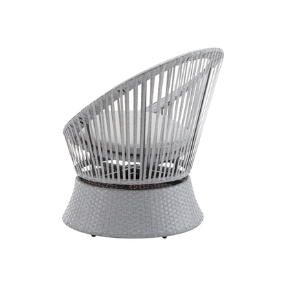 Modern Silver Swivel Wicker Lounge Chair With Xianrattan And Iron Frame, Stylish Round Design - Silver Gray