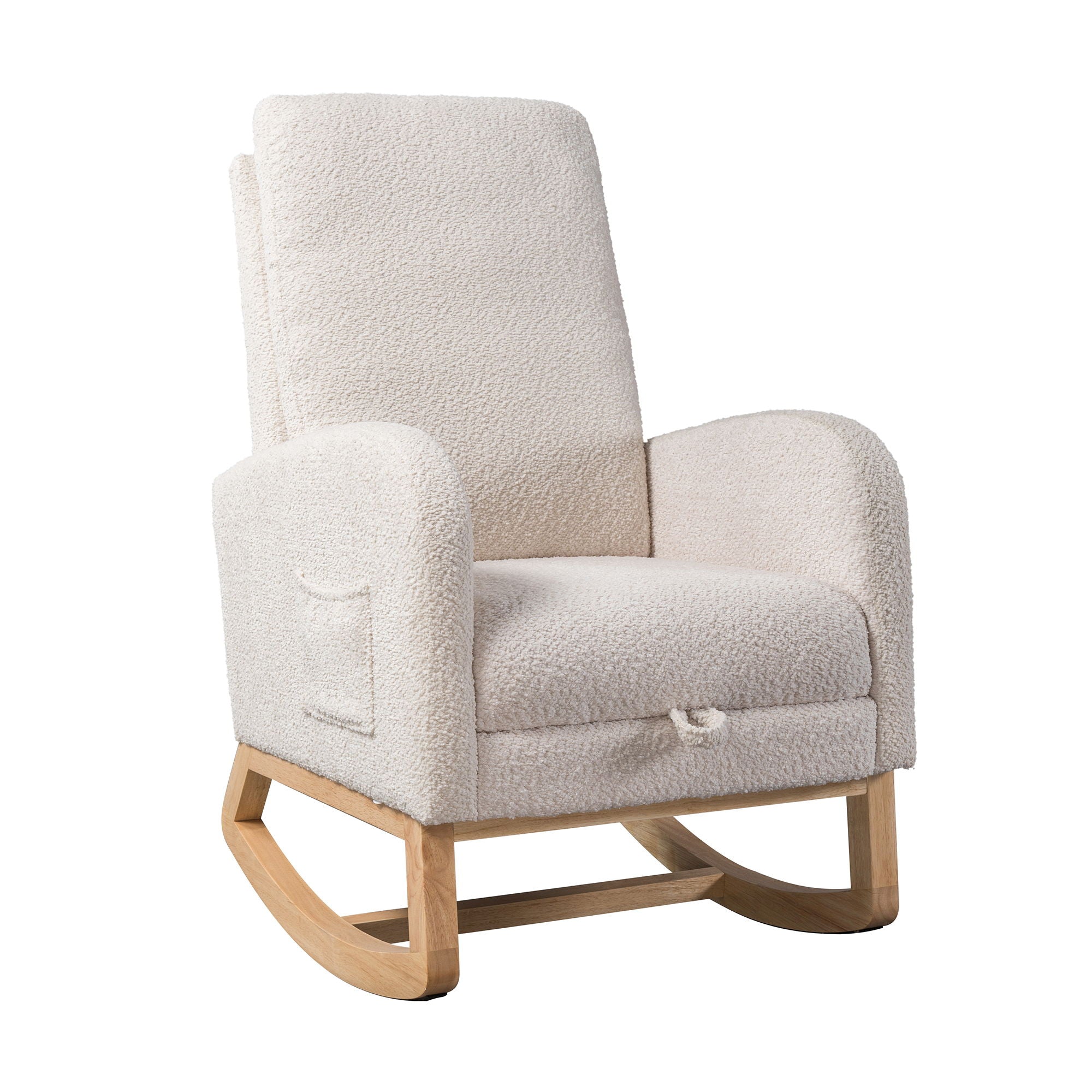 Rocking Chair For Nursery, High Back Glider With Retractable Footrest, Boucle Upholstery, Rubber Wood Legs - Ivory