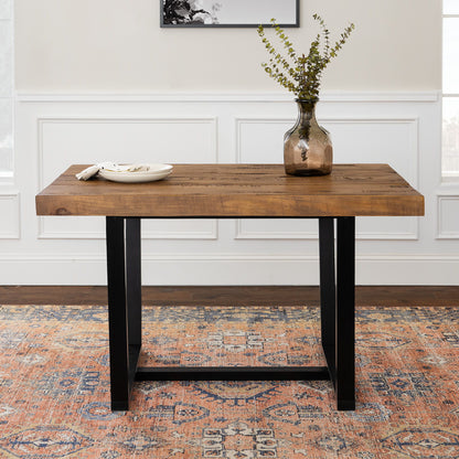 Rustic Metal And Solid Distressed Dining Table - Rustic Oak