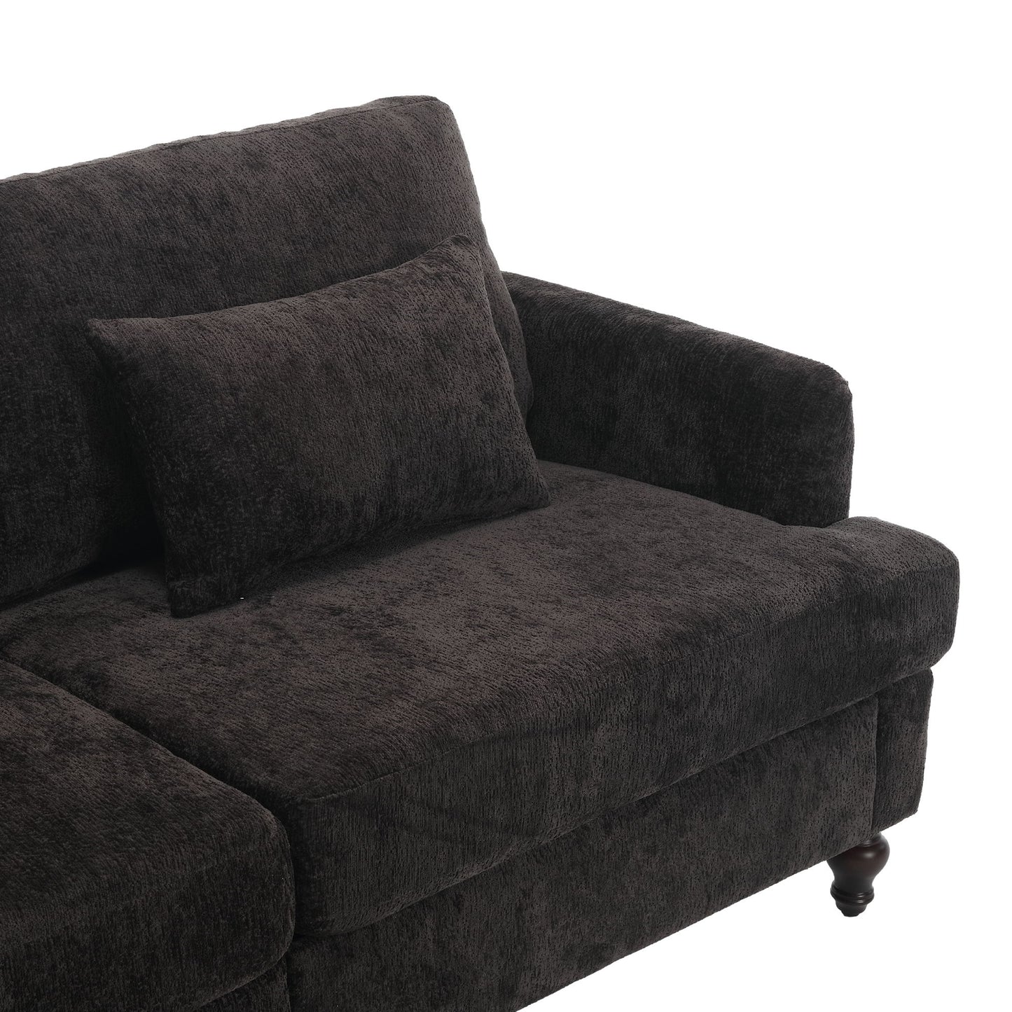 Mid Century Modern Chenille Fabric Loveseat Sofa With Brown Wood Feet, 2 Seat Upholstered Couch For Living Room Or Bedroom - Black