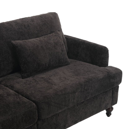 Mid Century Modern Chenille Fabric Loveseat Sofa With Brown Wood Feet, 2 Seat Upholstered Couch For Living Room Or Bedroom - Black