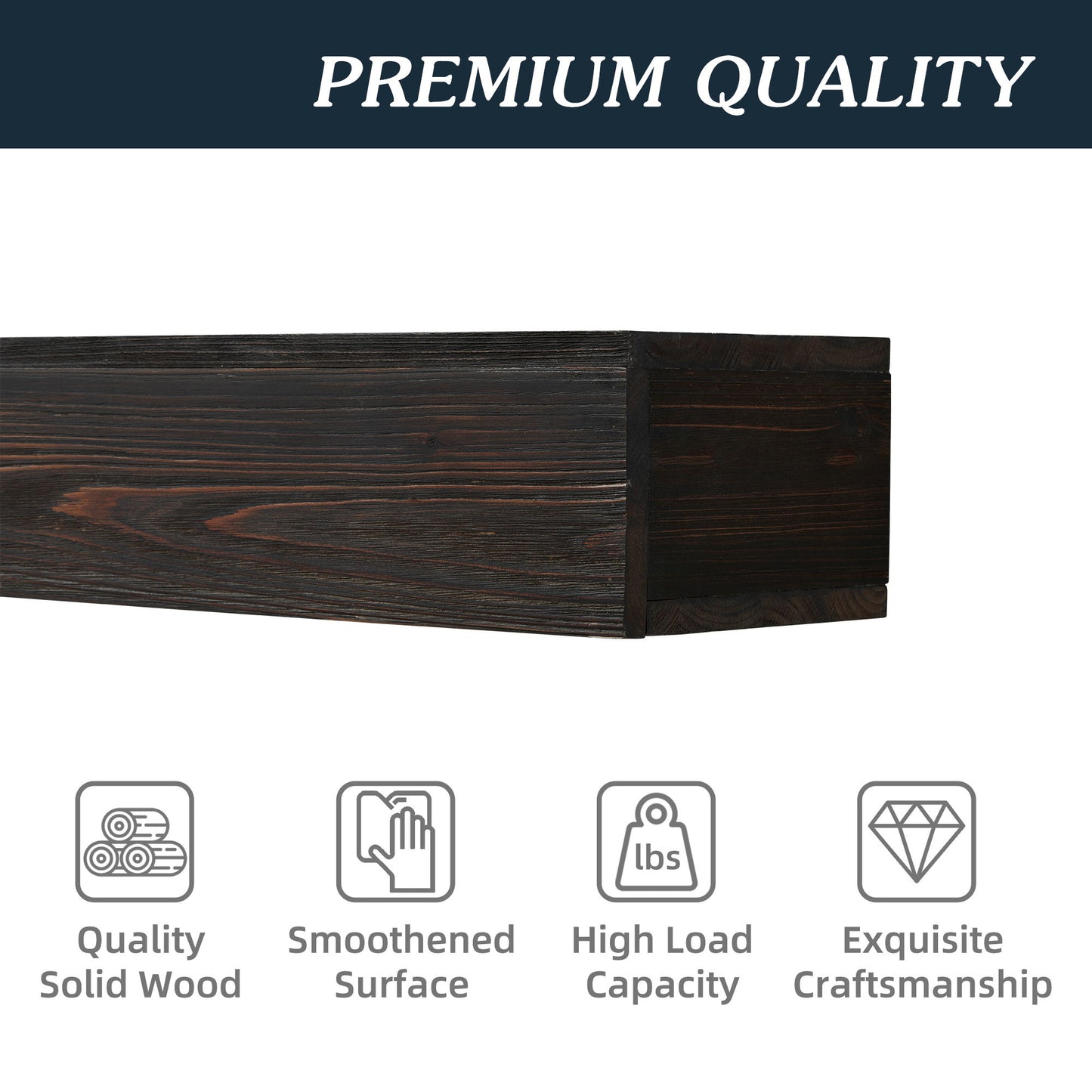 72" Rustic Wood Fireplace Mantel, Wall-Mounted & Floating Shelf For Home Decor - Espresso