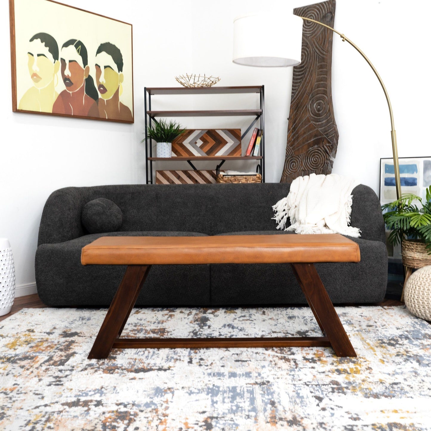 Marley - Genuine Leather Bench - Amber