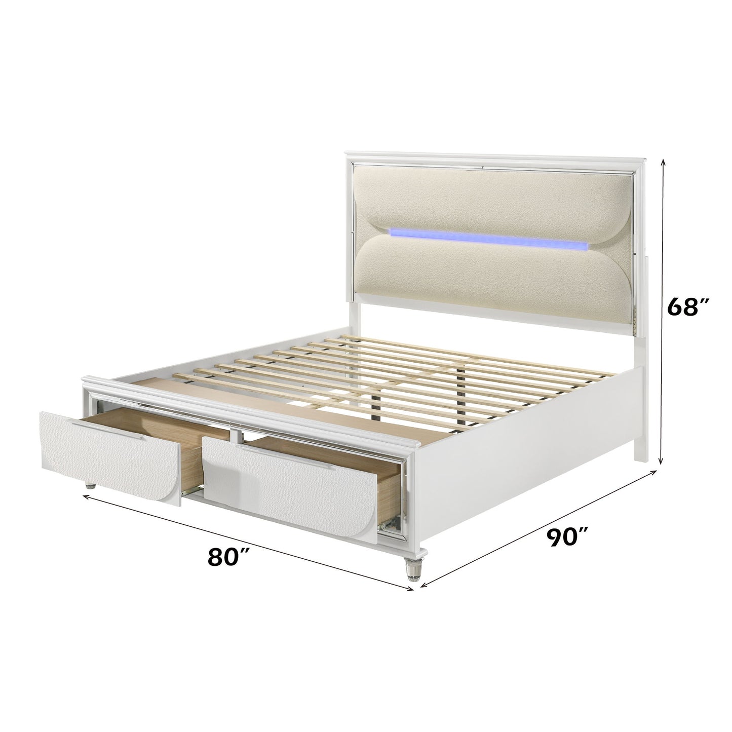 Tarian - Eastern King Boucle With LED & Storage - White