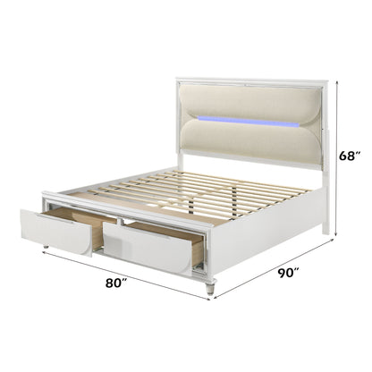 Tarian - Eastern King Boucle With LED & Storage - White