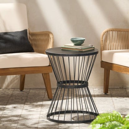 Lassen - Modern Outdoor Side Table With Hourglass Design - Matte Black