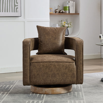 Swivel Accent Open Back Barrel Chair Modern Comfy Sofa Chair With Weathered Base For Living Room, Club Chair Leisure Arm Chair For Lounge - Coffee