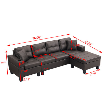 Modern Sectional Sofa Set With L Shape Chaise Lounge And Cup Holder - Chocolate Brown