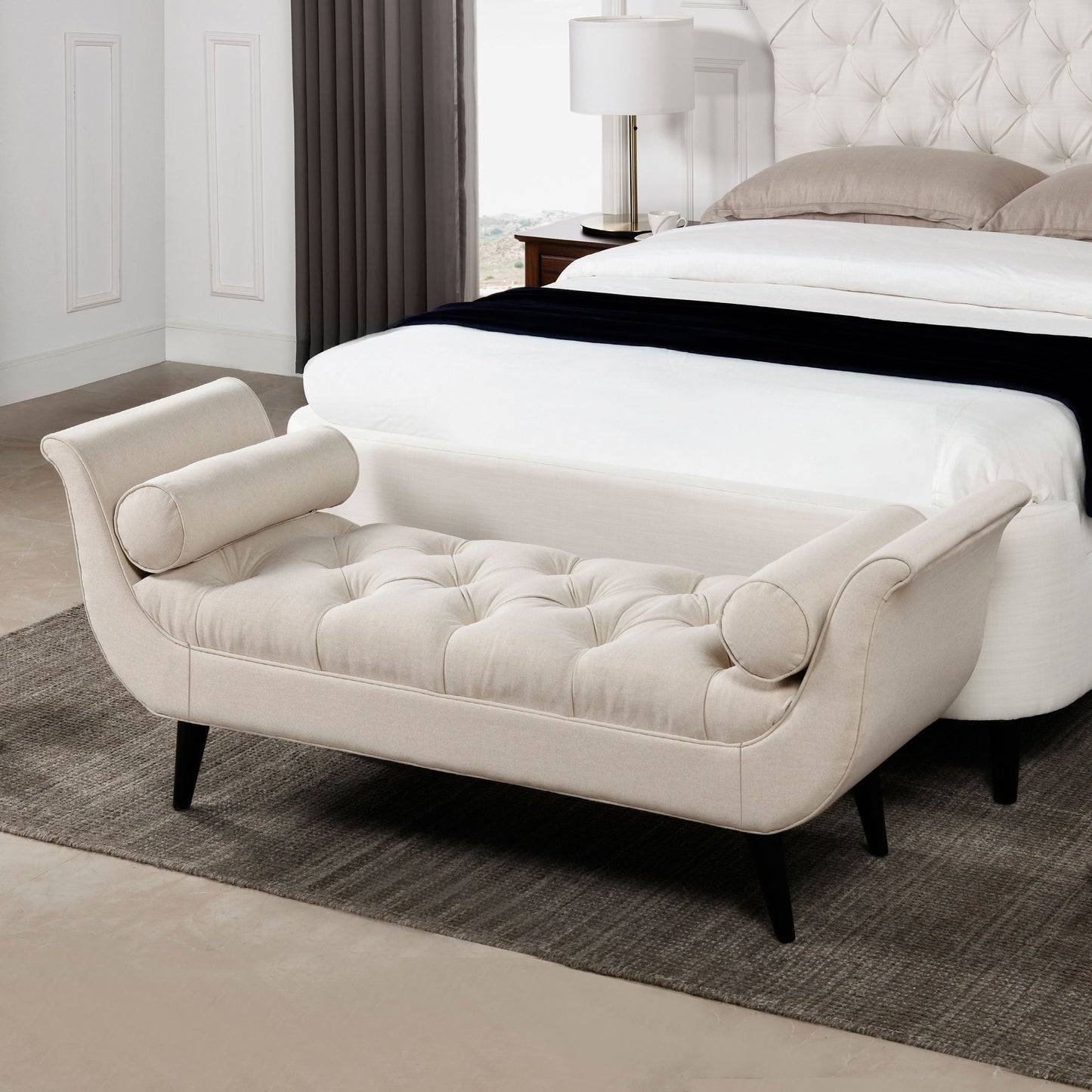Alma - Tufted Flared Arm Entryway Bench - Sky Neutral Beige