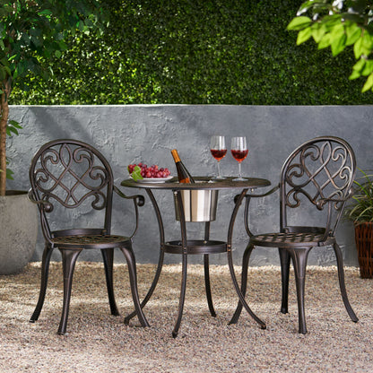 3 Piece Outdoor Aluminium Cast Bistro Set With Ice Bucket - Copper