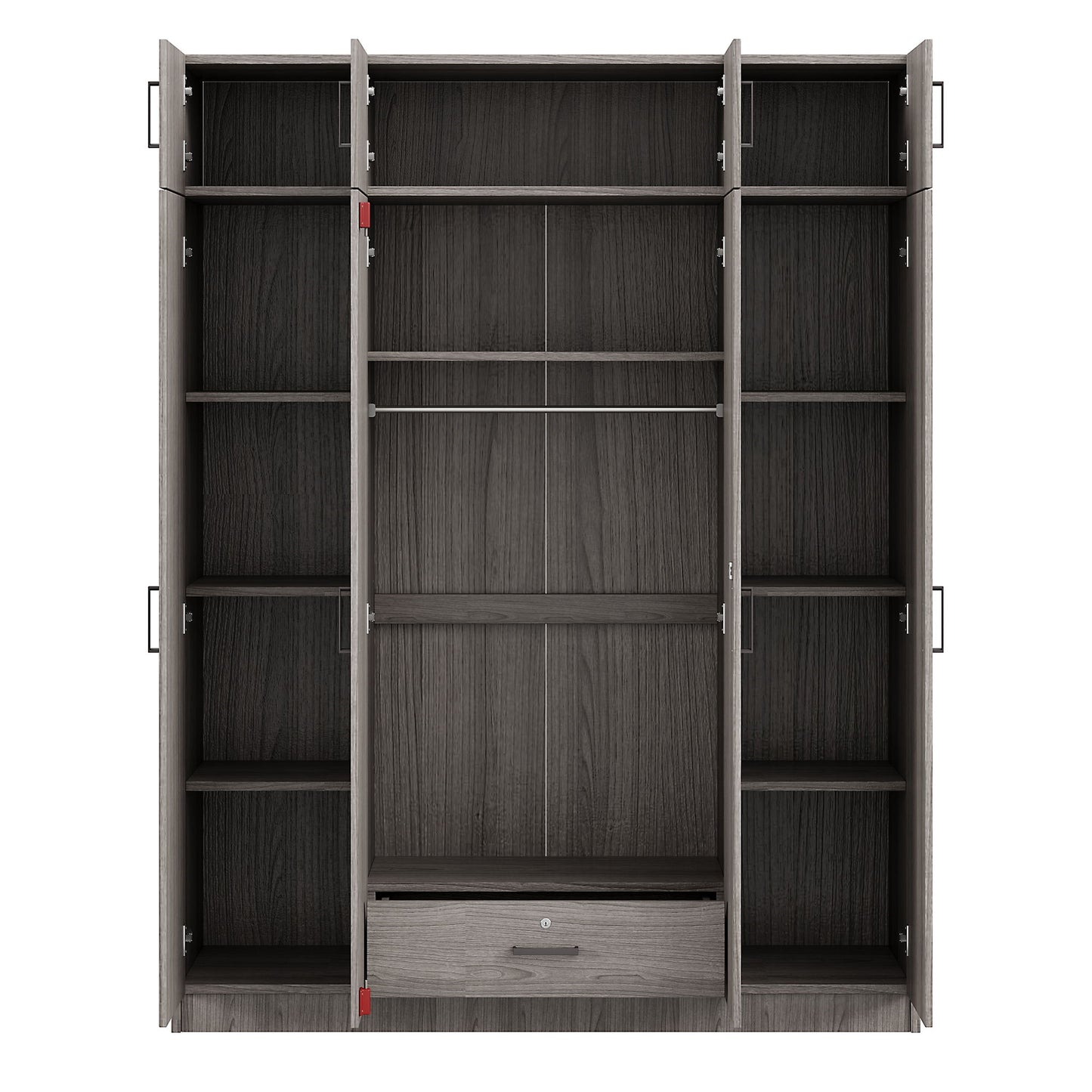 Contemporary 4 Door Wardrobe With 1 Drawer And Top Cabinet - Gray
