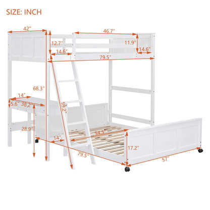 Twin Over Full Bunk Bed With Desk - White