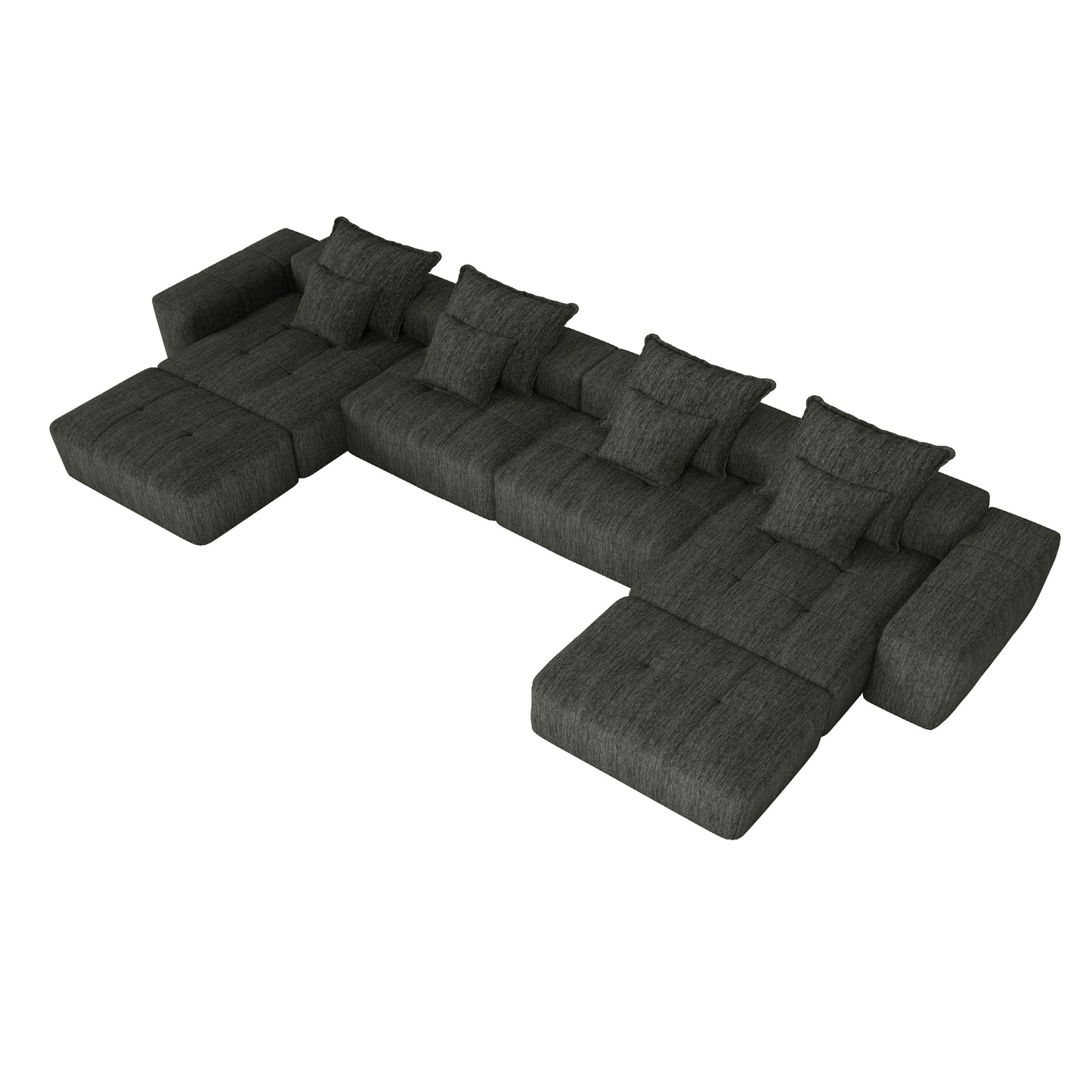 Modern Oversized Modular Sectional Sofa, Sparkling Chenille Fabric Soft Cushion Sofa With 8 Pillows, 8 Pieces Diy Combination Tufted Sofa, No Assembly Required - Black