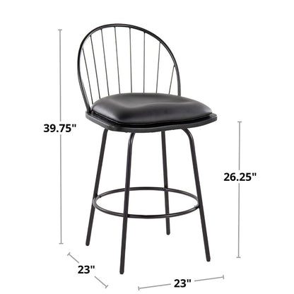 Riley - Claire Farmhouse Fixed Height Counter Stool With Swivel With Round Footrest (Set of 2) - Black