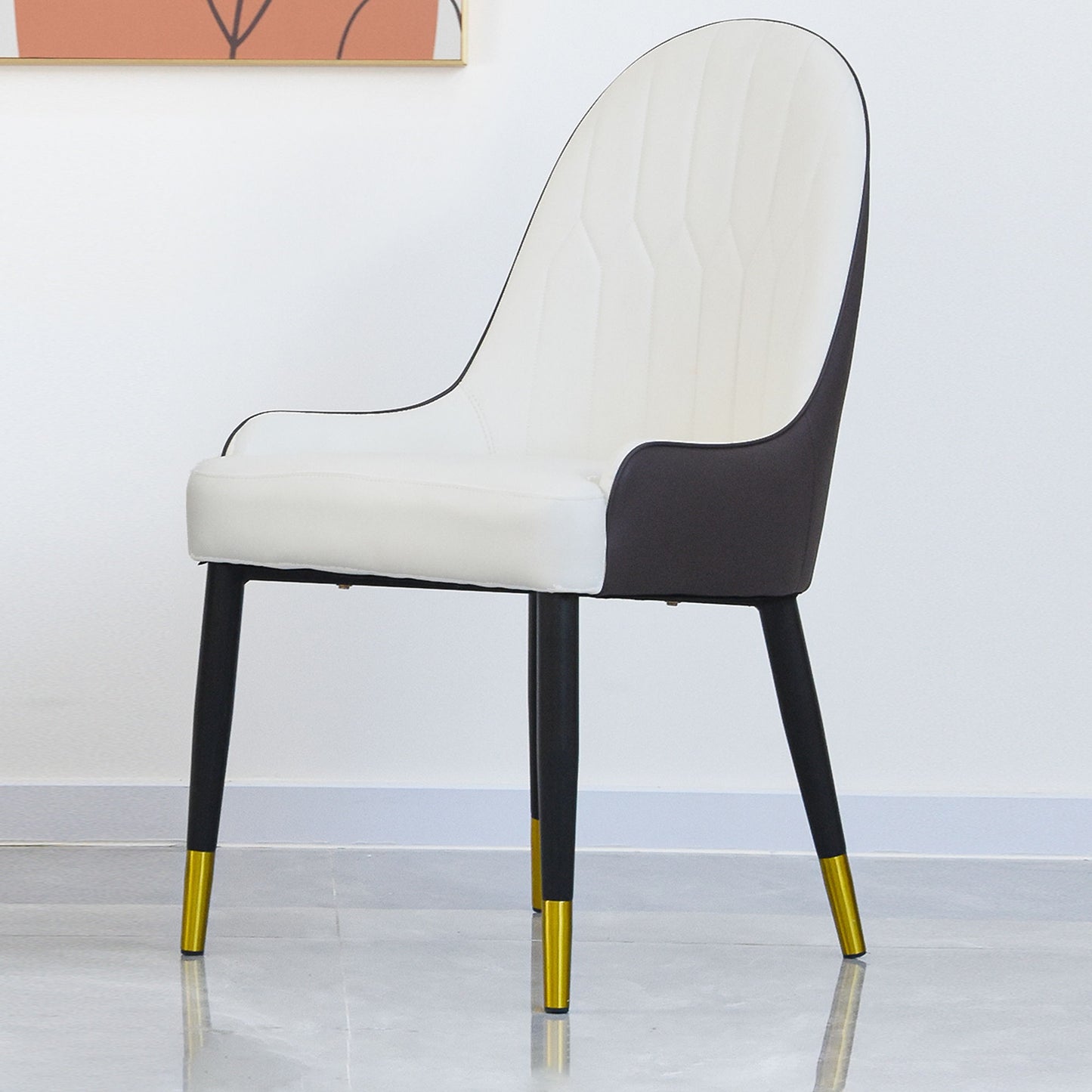 Modern Sponge-Filled Dining Chair, Solid Wood Metal Legs, Suitable For Restaurants, Living Rooms And Rooms- (Set of 2) - Dark Brown / White