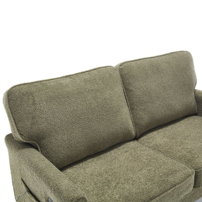 Mid Century Modern Loveseat Sofa With USB Ports, Removable Pillow Cover - Green