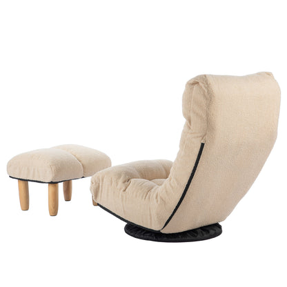 Japanese Style Single Reclining Sofa Chair With Adjustable Features Cotton For Balcony And Leisure - White