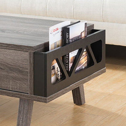 Antique Wooden Livingroom Coffee Table With Two Storage Drawers - Distressed Gray / Black