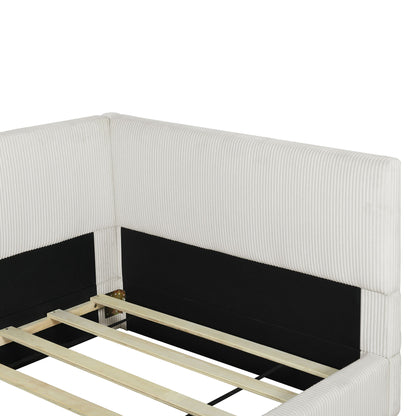 Twin Size L Shaped Upholstered Daybed - Beige
