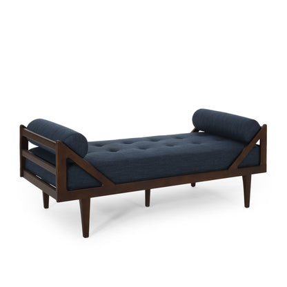 Chic Contemporary Chaise Lounge With Button Tufting And Bentwood Structure - Navy Blue