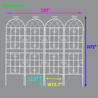 4 Pack Metal Garden Rustproof Trellis For Climbing Plants Outdoor Flower Support - Cream White