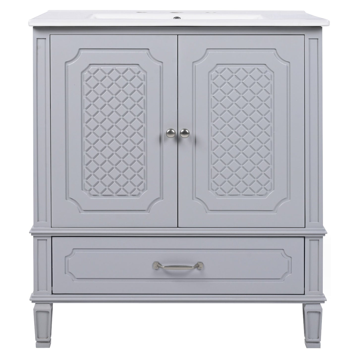 Vintage Style 30" Bathroom Vanity With Sink, Multi Functional Storage, Soft Closing Door - Gray