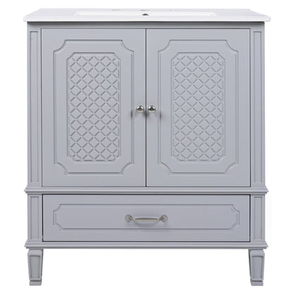 Vintage Style 30" Bathroom Vanity With Sink, Multi Functional Storage, Soft Closing Door - Gray