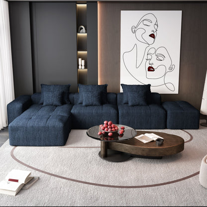 Modern Oversized Modular Sectional Sofa, Sparkling Chenille Fabric Soft Cushion Sofa With 6 Pillows, 6 Pieces Diy Combination Tufted Sofa, No Assembly Required - Blue