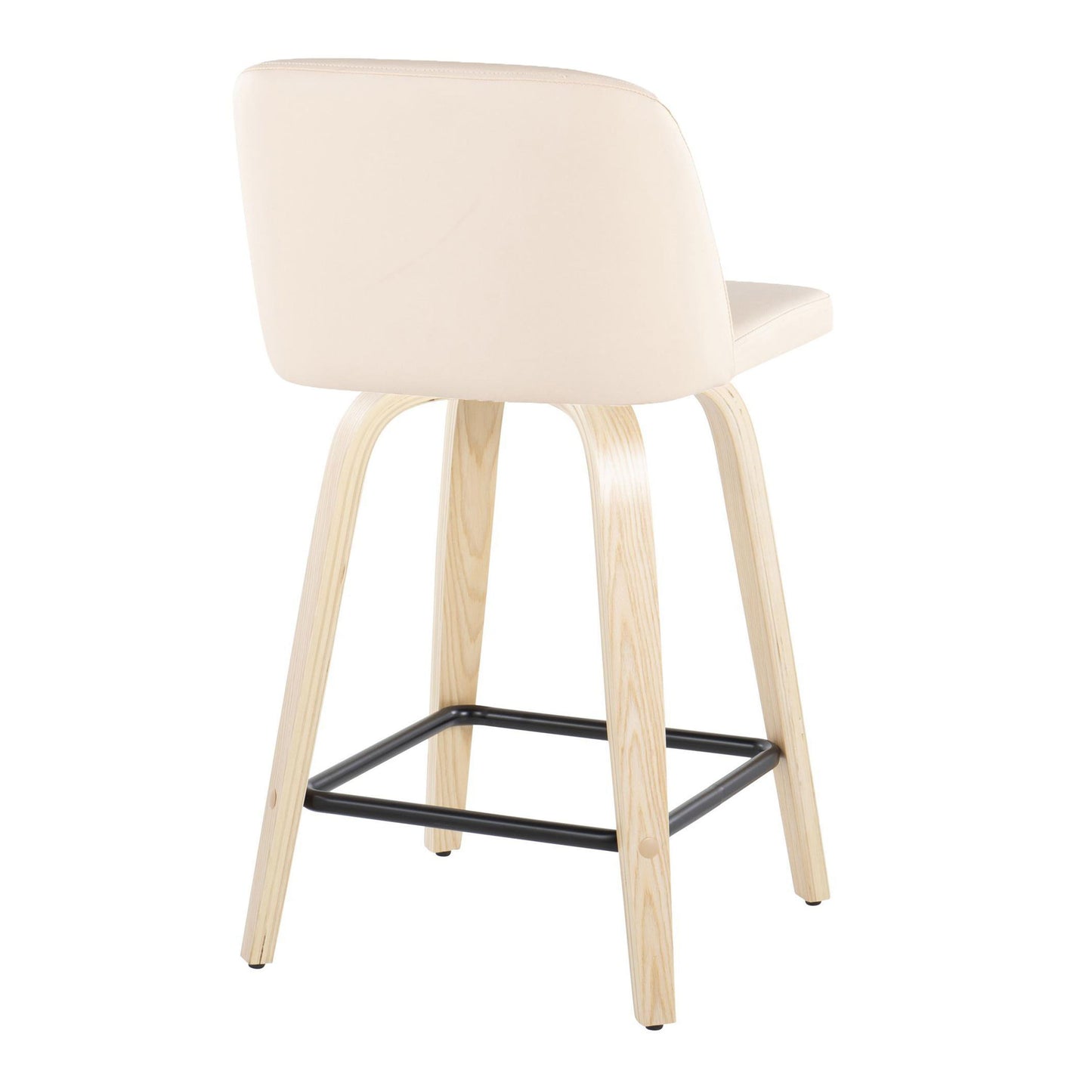 Toriano - Contemporary Fixed Height Counter Stool & Swivel And Square Footrest (Set of 2) - Natural / Cream