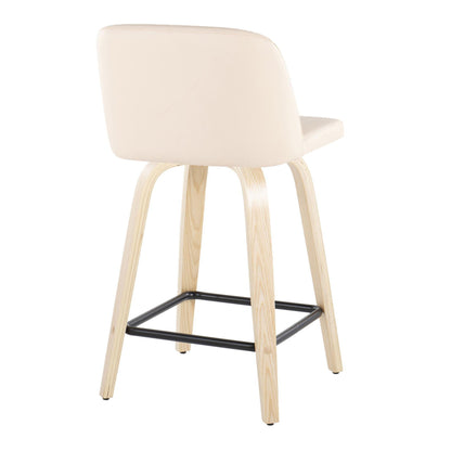 Toriano - Contemporary Fixed Height Counter Stool & Swivel And Square Footrest (Set of 2) - Natural / Cream