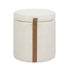 Brandy - Round Upholstered Storage Ottoman With Leather Accent - Flax White