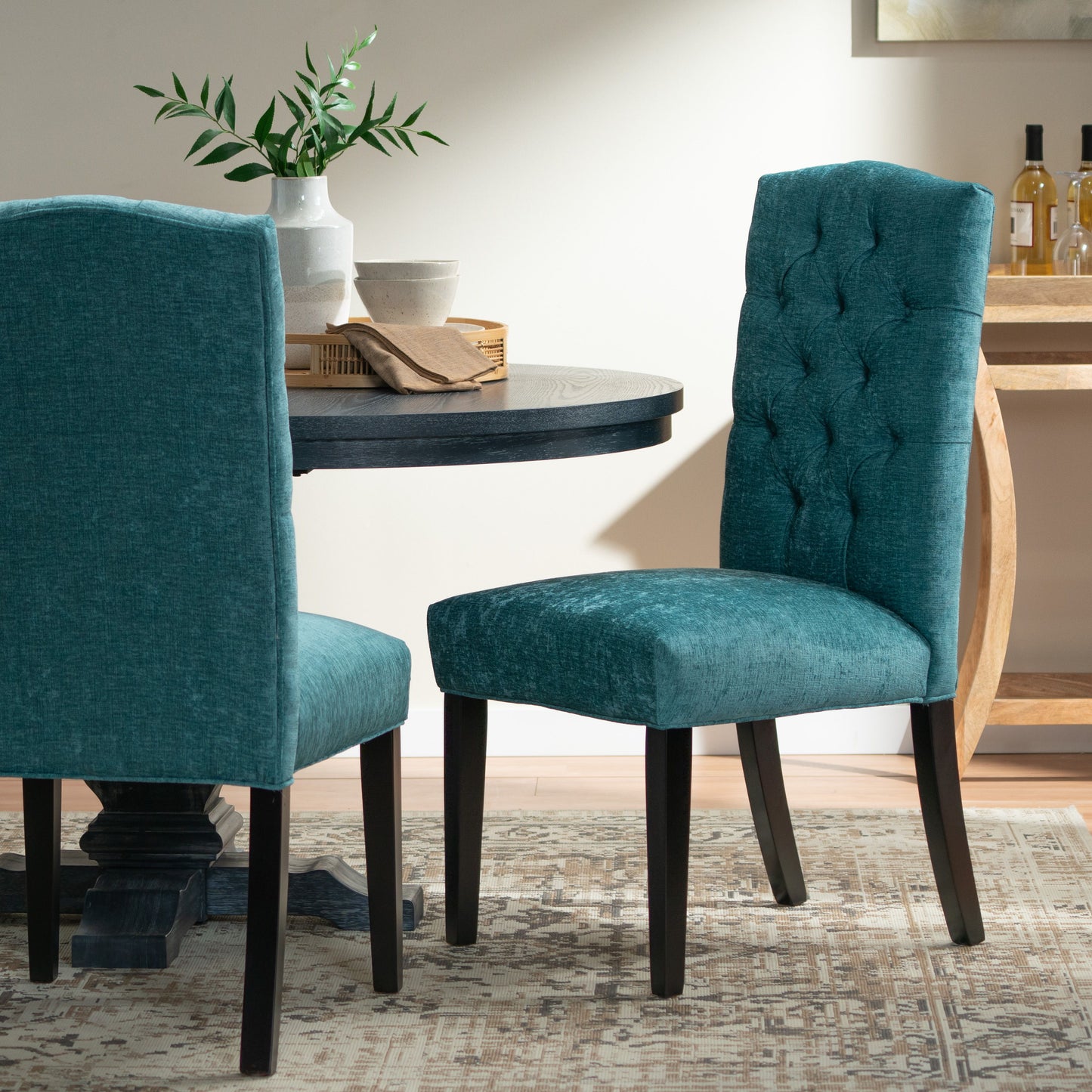 Harriet - Tufted Dining Chairs With Solid Wood Frame And Soft (Set of 2) - Teal Green