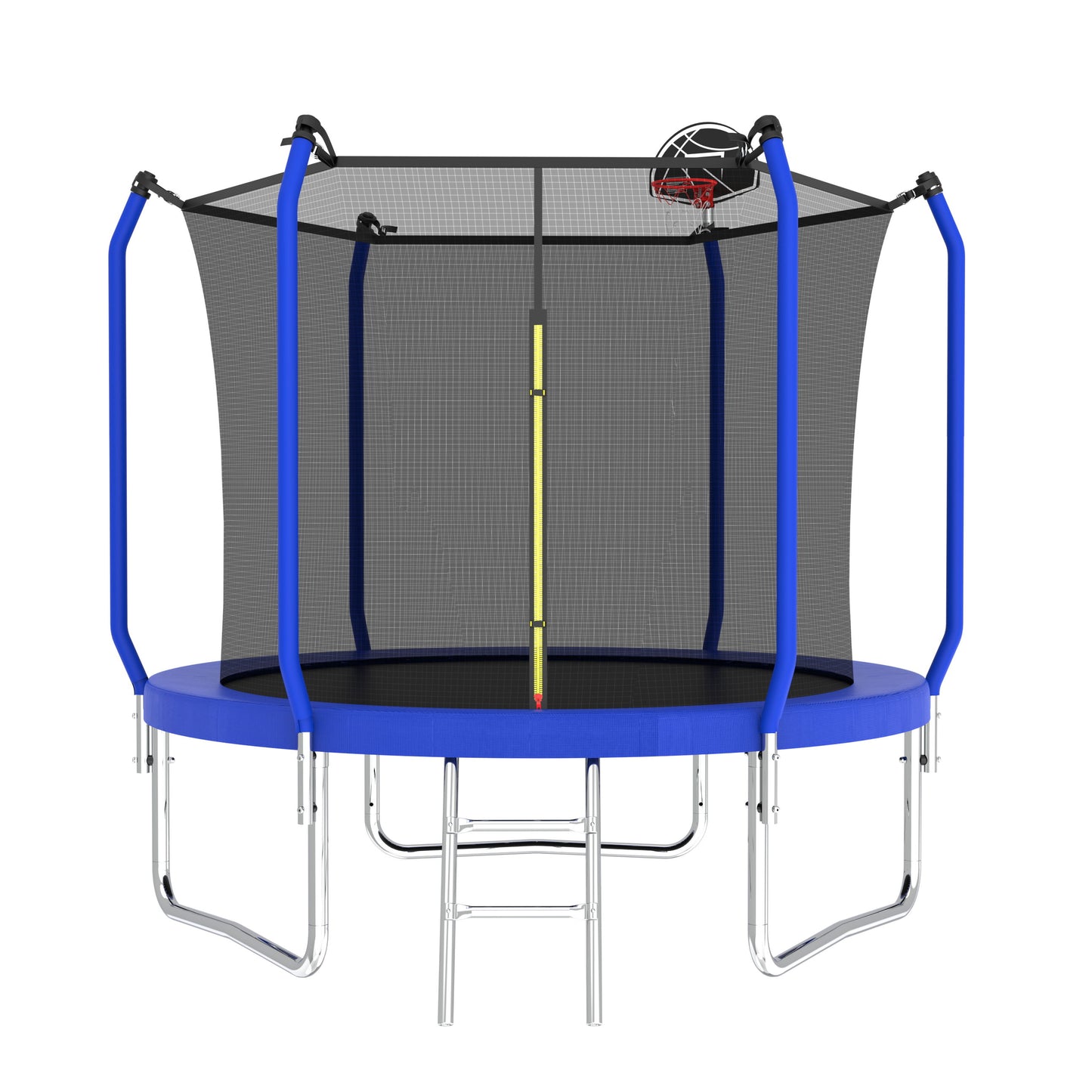 8Ft Trampoline With Basketball Hoop, Astm Approved Reinforced Type Outdoor Trampoline With Enclosure Net - Blue