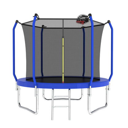 8Ft Trampoline With Basketball Hoop, Astm Approved Reinforced Type Outdoor Trampoline With Enclosure Net - Blue