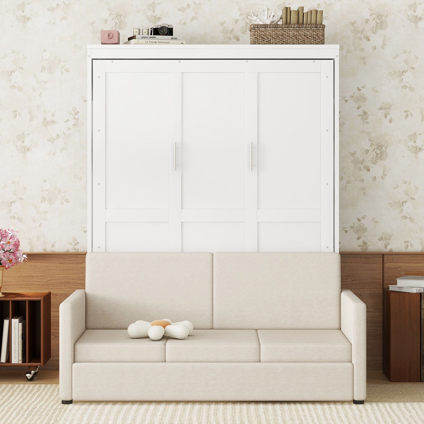 Queen Size Murphy Wall Bed With Cushion - White