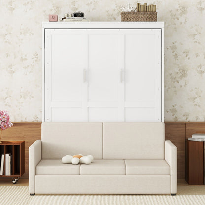 Queen Size Murphy Wall Bed With Cushion - White