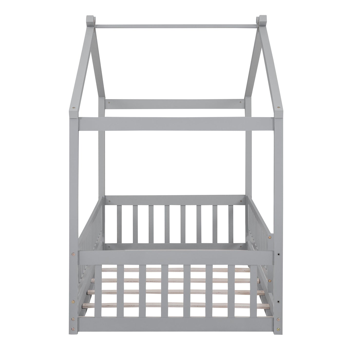 Twin Size Bed House Bed Frame With Fence - Gray