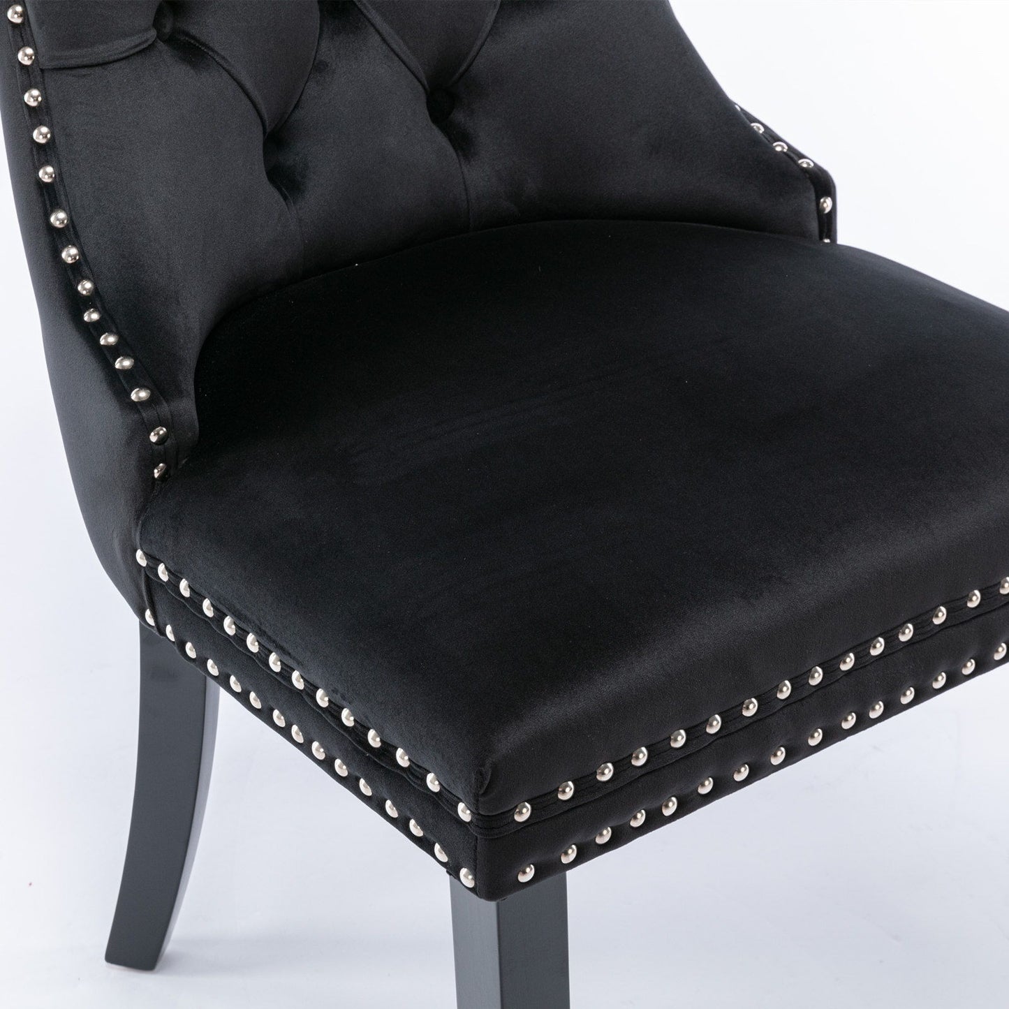 Nikki - Modern, High-End Tufted Solid Wood Contemporary Velvet Upholstered Dining Chair With Wood Legs Nailhead Trim (Set of 2) - Black