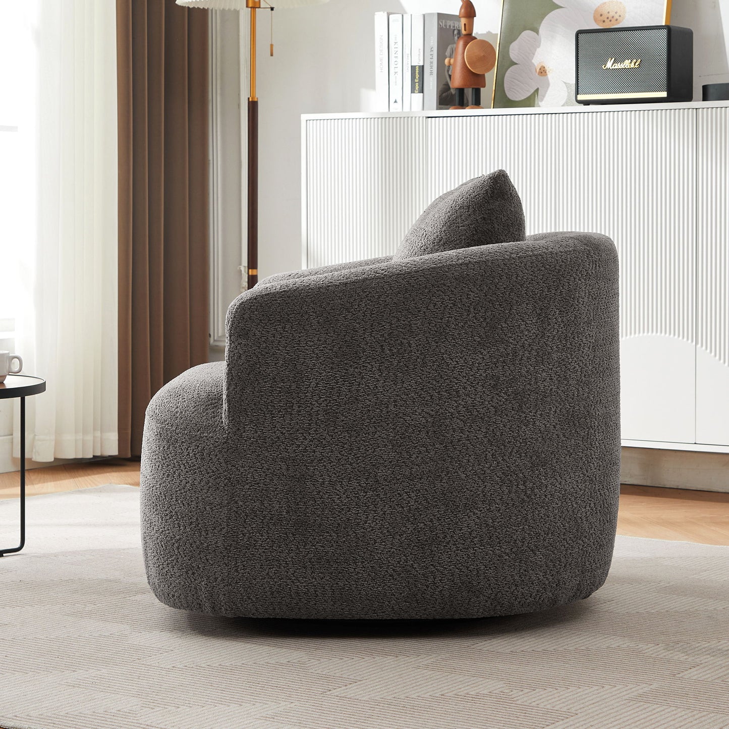 Chenille Upholstered 360ÔøΩÔøΩ Swivel Barrel Sofa Chair With Throw Pillow, Accent Chair For Living Room, Office And Hotel - Gray
