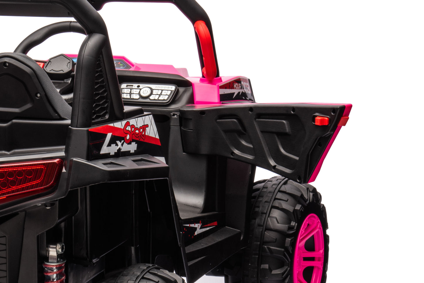 12V7A*1 30W*4 Four-Wheel Drive Leather Seat One Button Start, Forward And Backward, High And Low Speed, Music, Front Light, Power Display, Two Doors Can Open, 2.4G R / C, Seat Belt Four Wheel Absorber - Pink