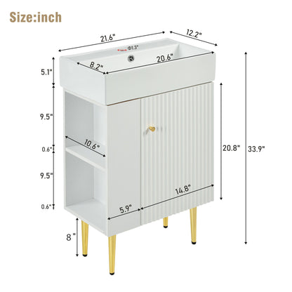 Hearth & Haven Amelia - Bathroom Vanity With Storage Cabinet, Single Ceramic Sink And Left Side Storage - White