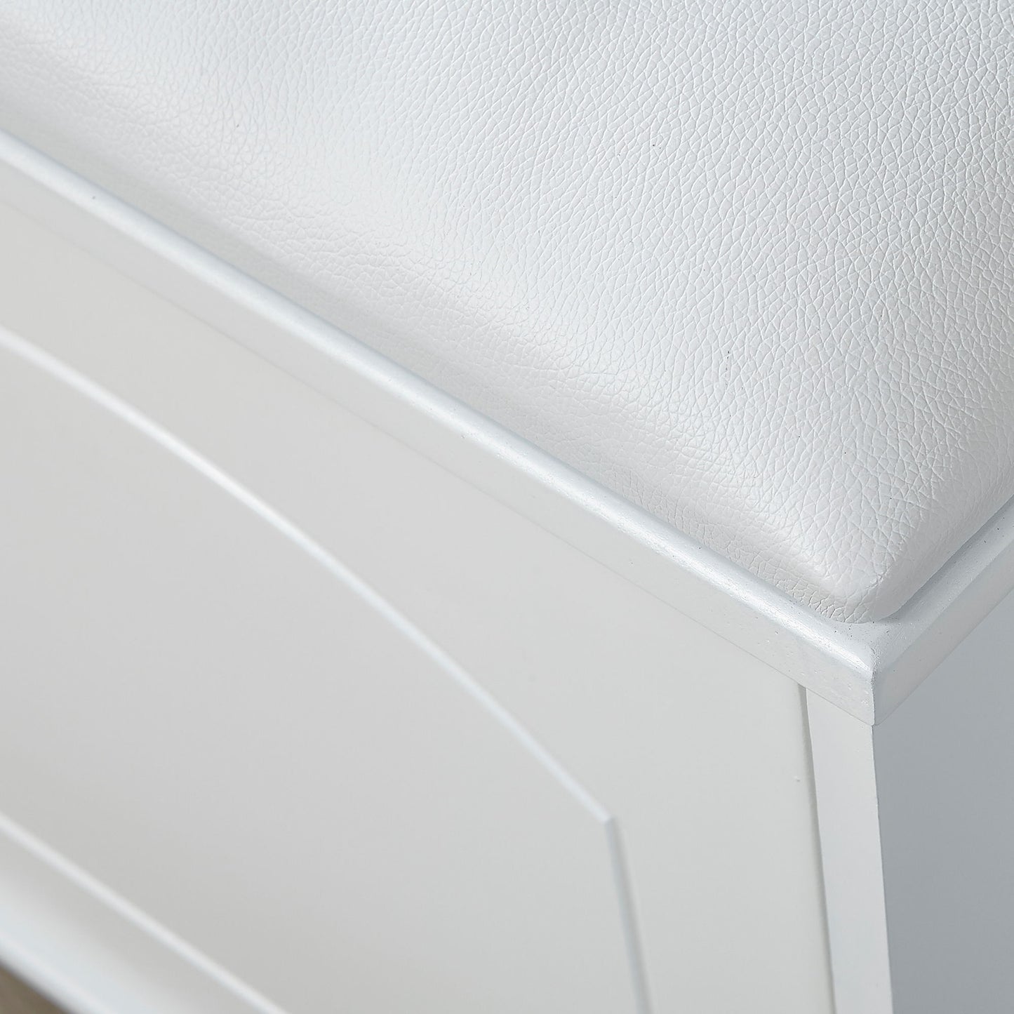 Shoe Storage Bench Cabinet With Fireproof Cushion, Double Doors And Movable Drawer For Door Entrance - White
